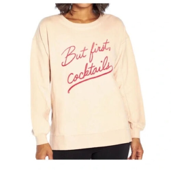 Wildfox “But first, cocktails” Peach Whip Plus Size XXL Statement Sweatshirt - Picture 1 of 14